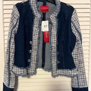 GUESS Women's Navy and Gray Tweed Jacket